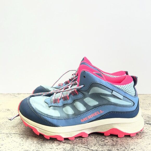 Merrell Lace-Up Moab Speed Mid Waterproof Blue Pink Hiking Shoes Girls Size 3M - Picture 2 of 9